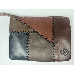 Patricia Nash Leather Patchwork Cassini Multi Color Stitches Wristlet